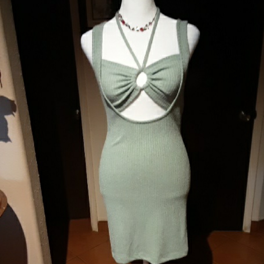 Sage Green Cutout Knit Dress Spandex